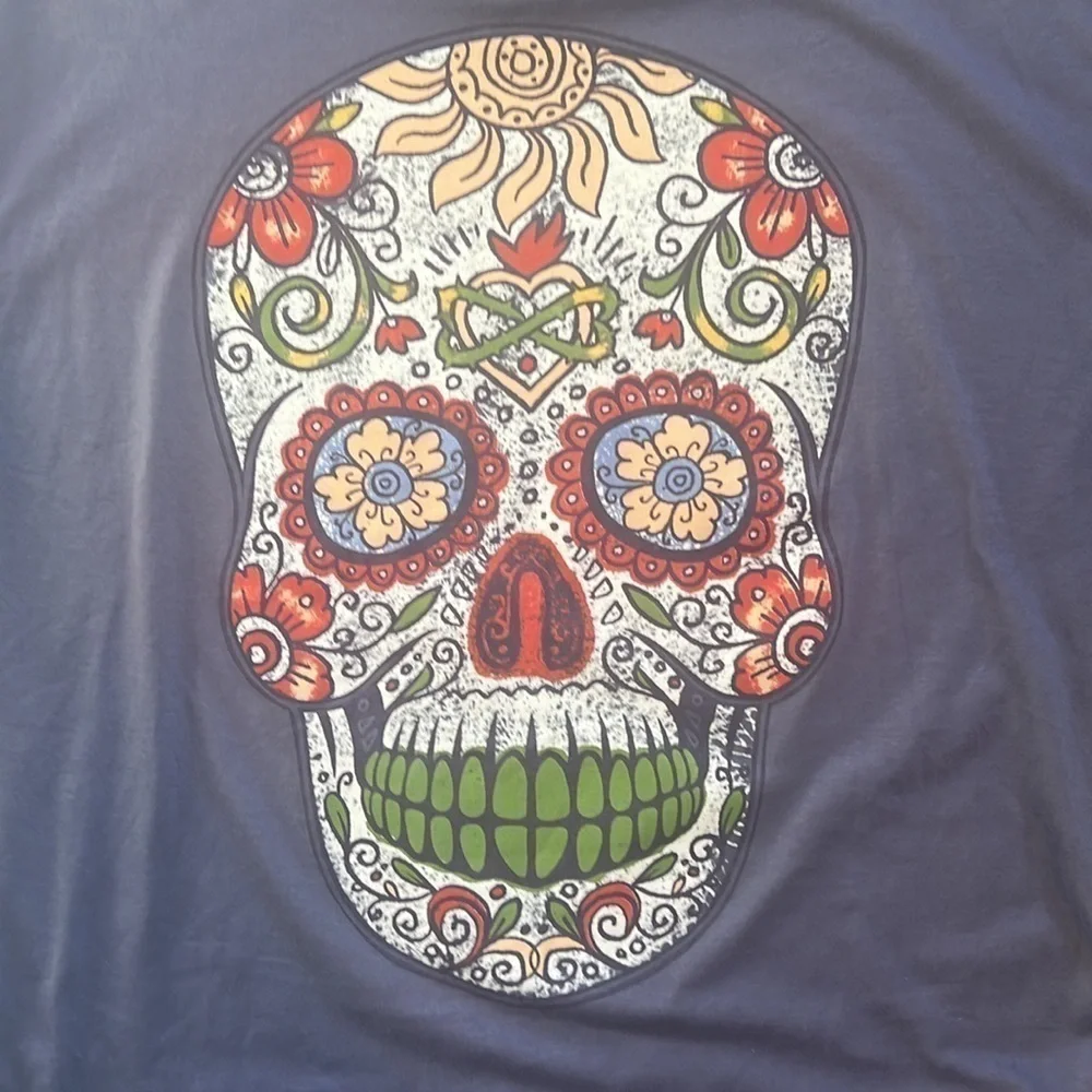 Oversized Sugar Skull short sleeved t-shirt small purple blue dia de los muertos - Picture 5 of 7